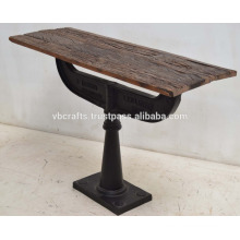 Cast Iron Classic Base Reclaimed Pine Wood Top Console table